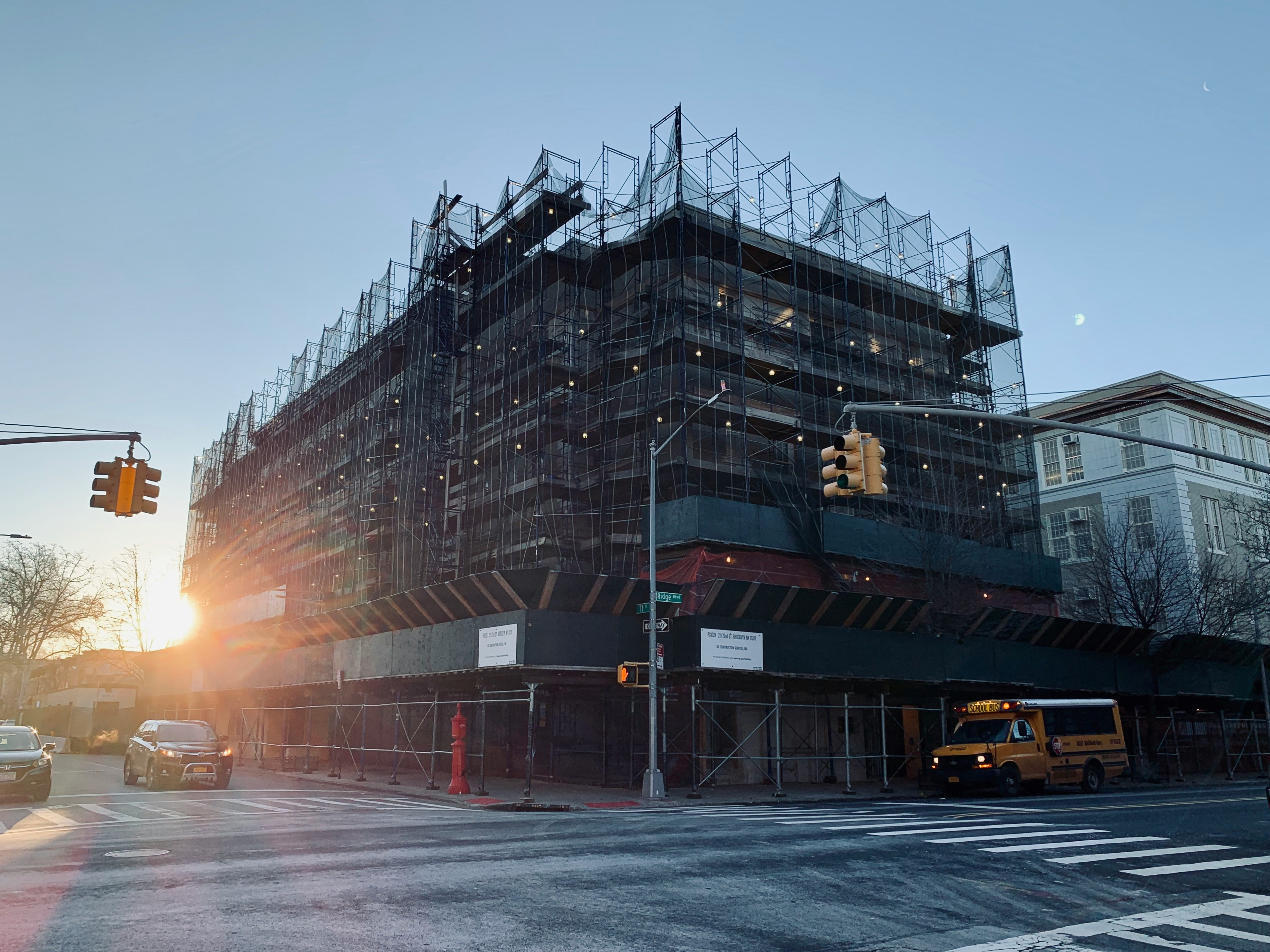 Construction site at sunset